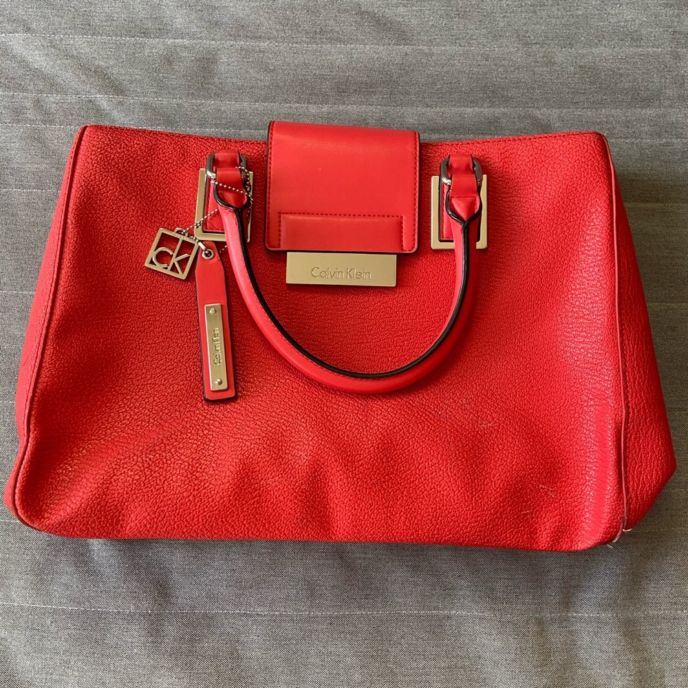 Calvin Klein Red/Orange Leather Tote Bag